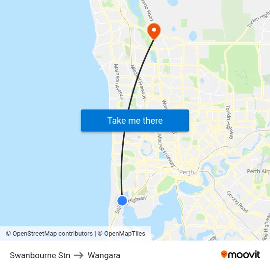 Swanbourne Stn to Wangara map