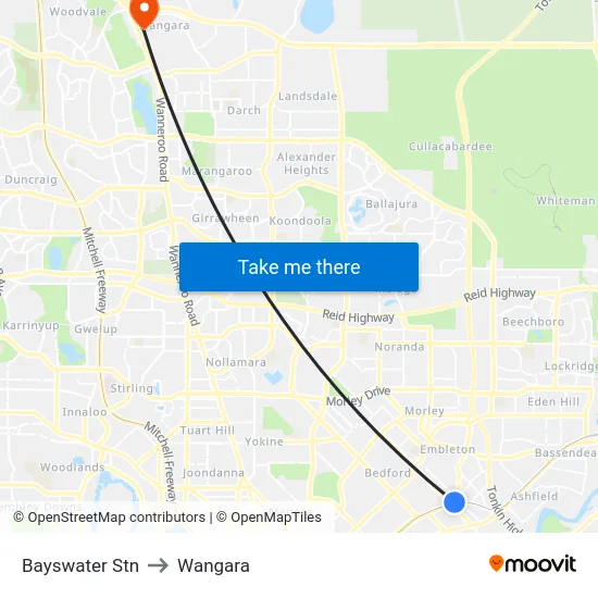 Bayswater Stn to Wangara map