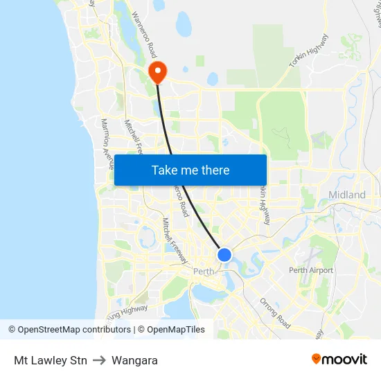 Mt Lawley Stn to Wangara map