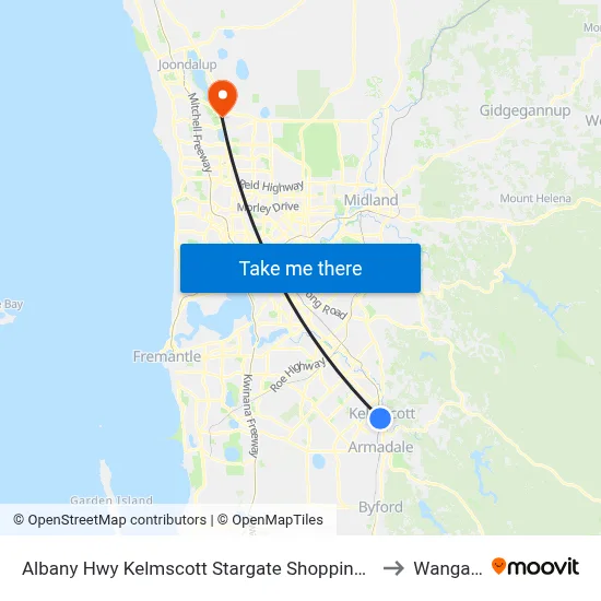 Albany Hwy Kelmscott Stargate Shopping Ctr to Wangara map
