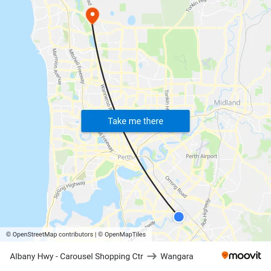 Albany Hwy - Carousel Shopping Ctr to Wangara map