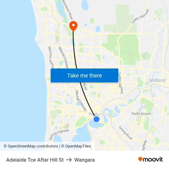 Adelaide Tce After Hill St to Wangara map