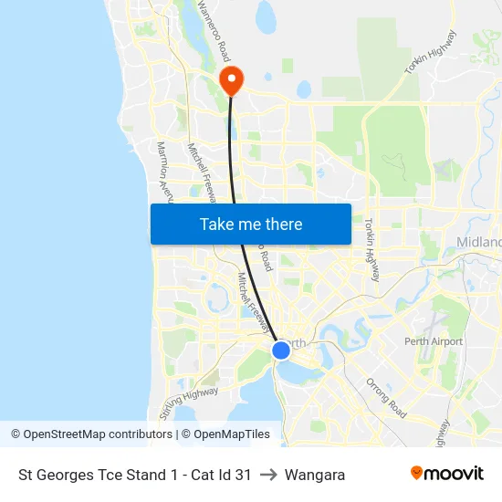 St Georges Tce Stand 1 -  Cat Id 31 to Wangara map