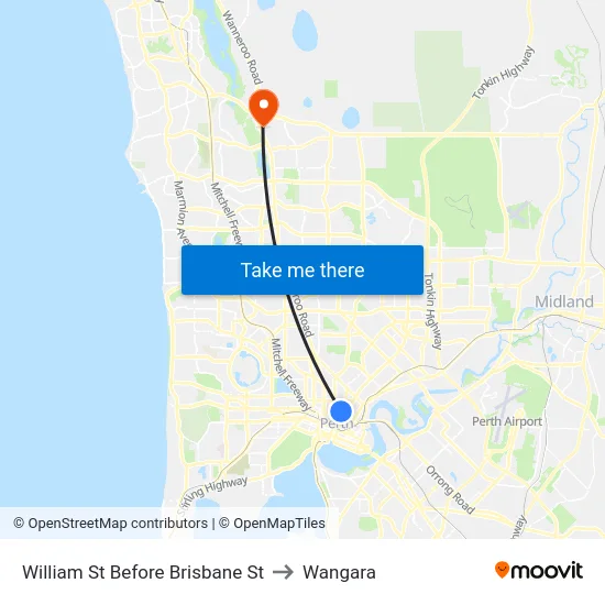William St Before Brisbane St to Wangara map