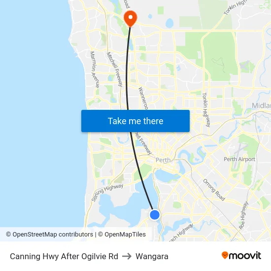 Canning Hwy After Ogilvie Rd to Wangara map