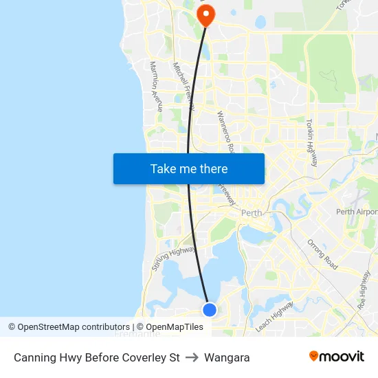 Canning Hwy Before Coverley St to Wangara map