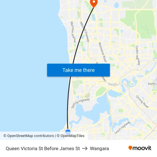 Queen Victoria St Before James St to Wangara map