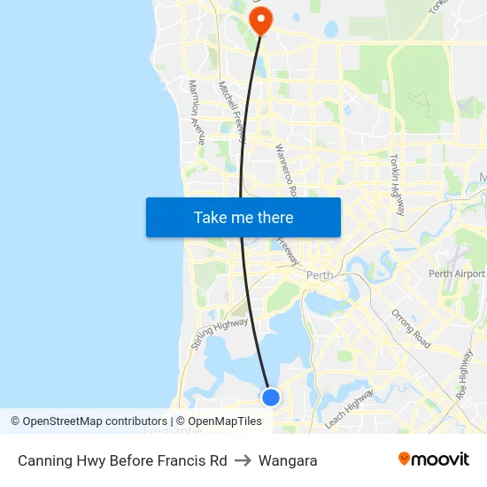 Canning Hwy Before Francis Rd to Wangara map