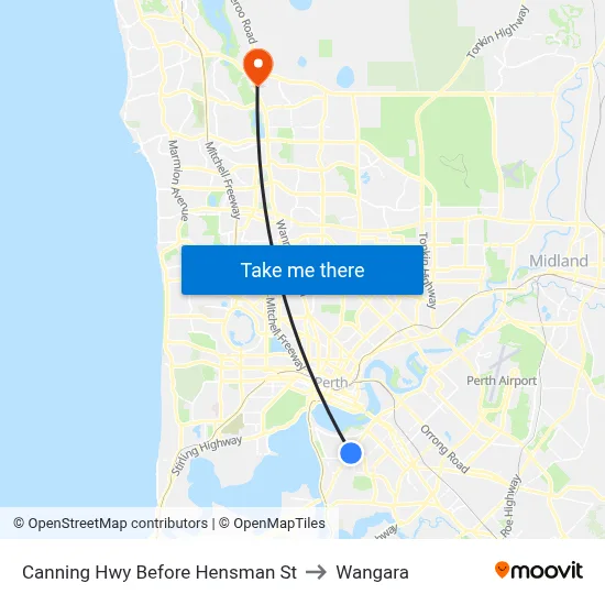 Canning Hwy Before Hensman St to Wangara map