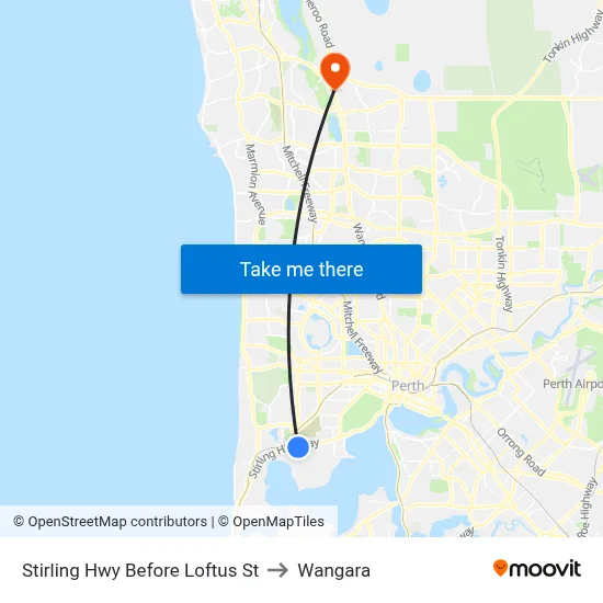 Stirling Hwy Before Loftus St to Wangara map