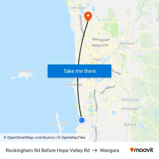 Rockingham Rd Before Hope Valley Rd to Wangara map