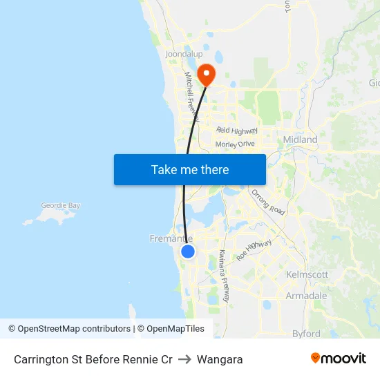 Carrington St Before Rennie Cr to Wangara map