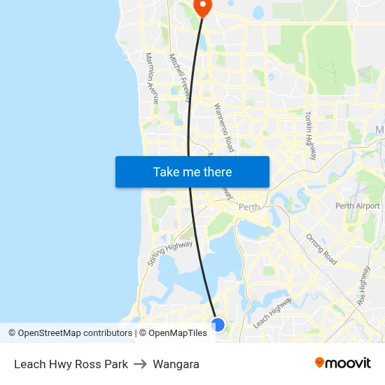 Leach Hwy Ross Park to Wangara map