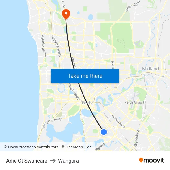 Adie Ct Swancare to Wangara map