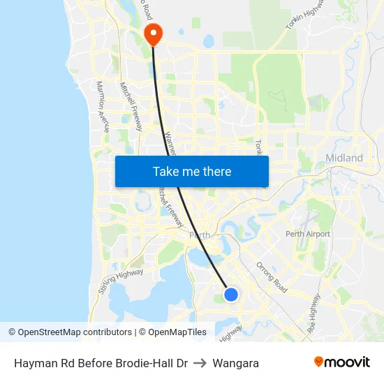 Hayman Rd Before Brodie-Hall Dr to Wangara map