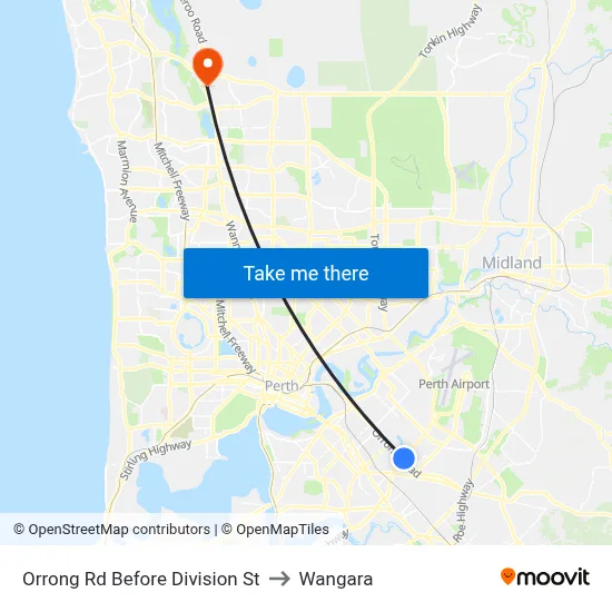 Orrong Rd Before Division St to Wangara map