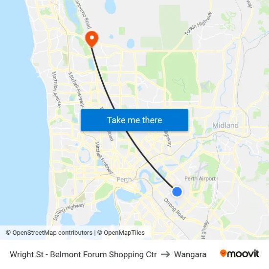 Wright St - Belmont Forum Shopping Ctr to Wangara map