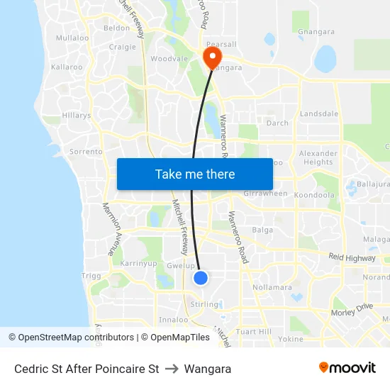 Cedric St After Poincaire St to Wangara map