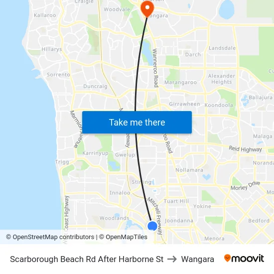 Scarborough Beach Rd After Harborne St to Wangara map