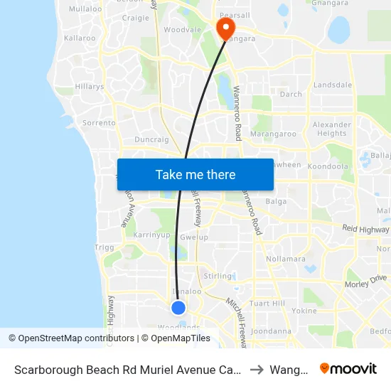 Scarborough Beach Rd Muriel Avenue Cat Id 8 to Wangara map
