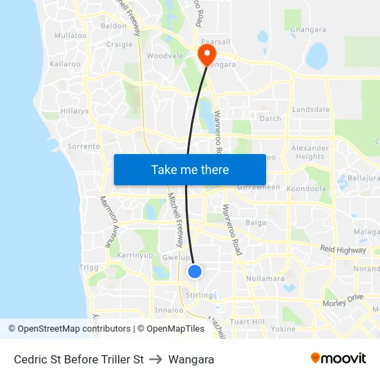 Cedric St Before Triller St to Wangara map