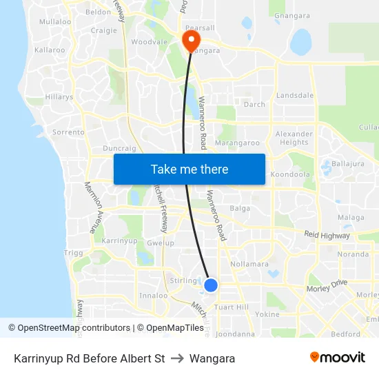 Karrinyup Rd Before Albert St to Wangara map