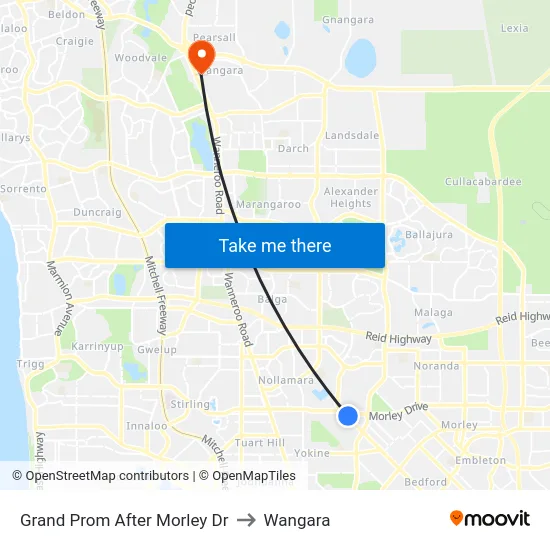 Grand Prom After Morley Dr to Wangara map