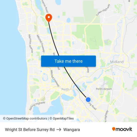 Wright St Before Surrey Rd to Wangara map