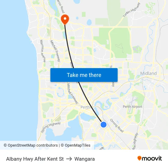 Albany Hwy After Kent St to Wangara map