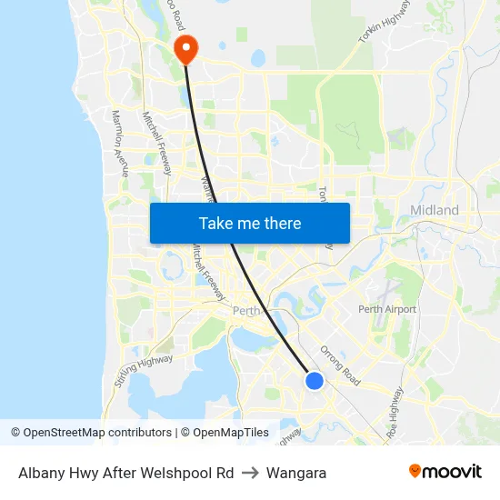 Albany Hwy After Welshpool Rd to Wangara map