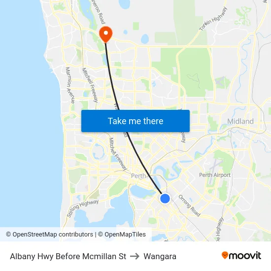 Albany Hwy Before Mcmillan St to Wangara map
