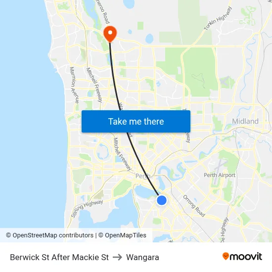 Berwick St After Mackie St to Wangara map