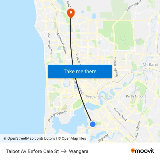 Talbot Av Before Cale St to Wangara map