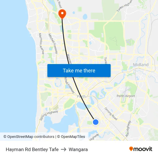 Hayman Rd Bentley Tafe to Wangara map