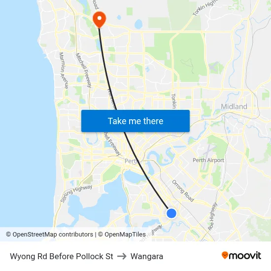 Wyong Rd Before Pollock St to Wangara map