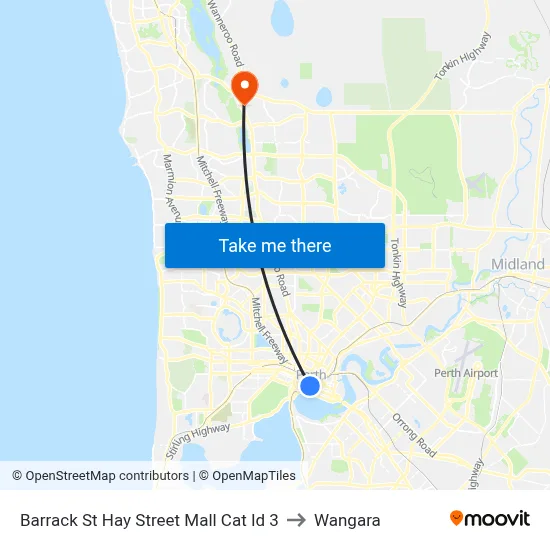 Barrack St Hay Street Mall Cat Id 3 to Wangara map