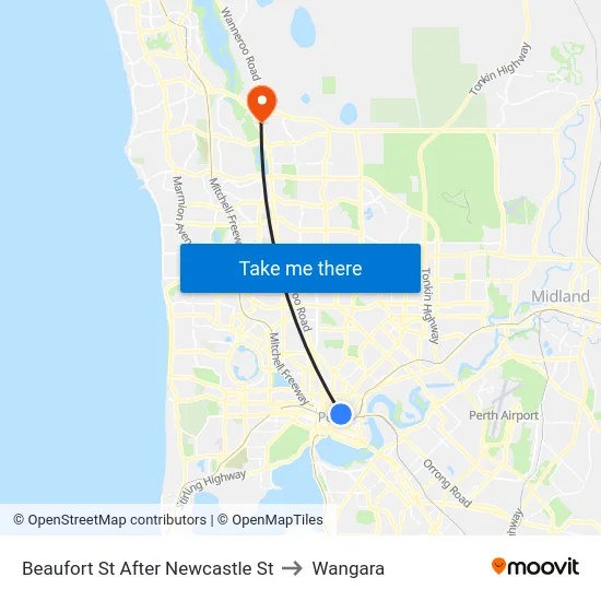 Beaufort St After Newcastle St to Wangara map