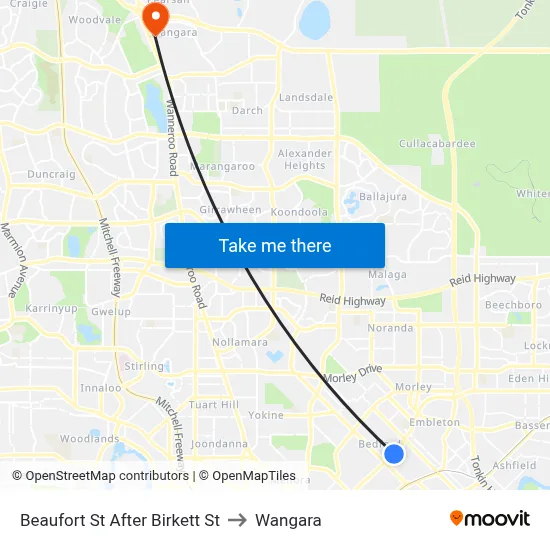 Beaufort St After Birkett St to Wangara map