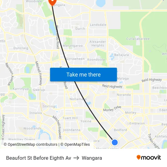Beaufort St Before Eighth Av to Wangara map