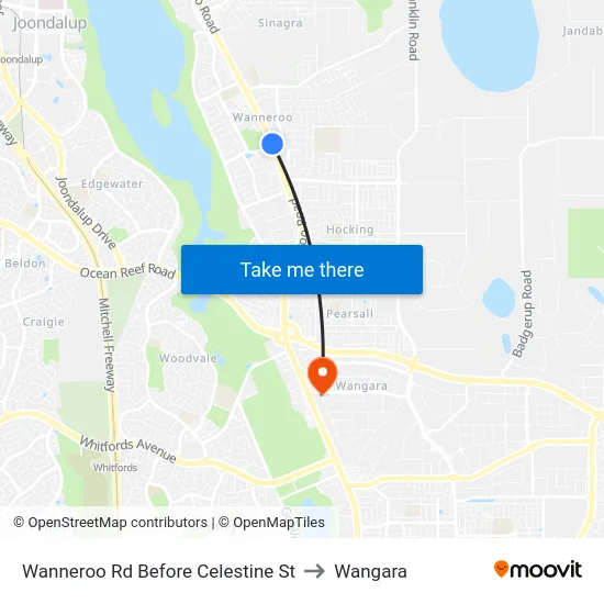Wanneroo Rd Before Celestine St to Wangara map