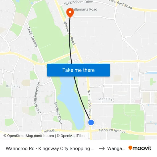 Wanneroo Rd - Kingsway City Shopping Ctr to Wangara map
