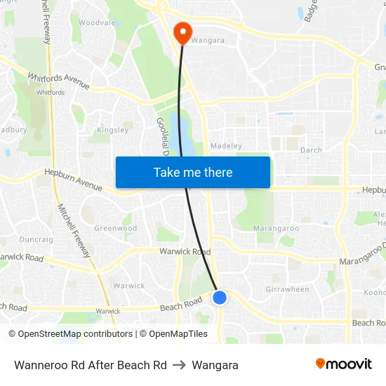 Wanneroo Rd After Beach Rd to Wangara map