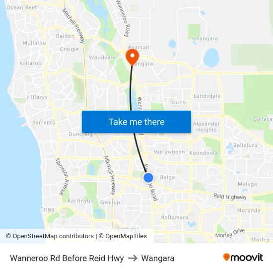 Wanneroo Rd Before Reid Hwy to Wangara map