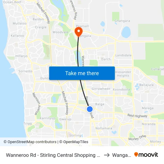 Wanneroo Rd - Stirling Central Shopping Ctr to Wangara map