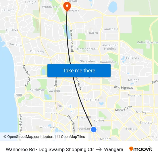 Wanneroo Rd - Dog Swamp Shopping Ctr to Wangara map