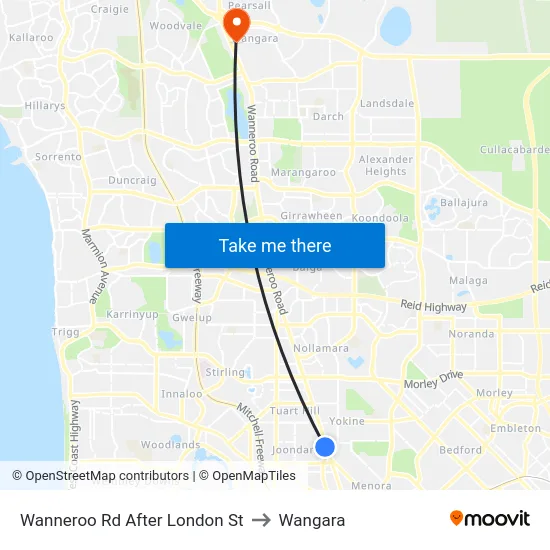 Wanneroo Rd After London St to Wangara map