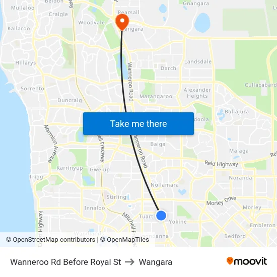 Wanneroo Rd Before Royal St to Wangara map