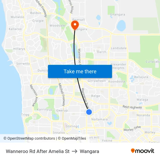 Wanneroo Rd After Amelia St to Wangara map