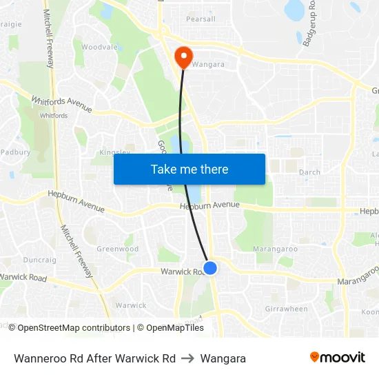 Wanneroo Rd After Warwick Rd to Wangara map