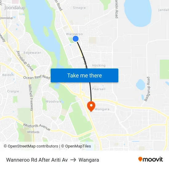 Wanneroo Rd After Ariti Av to Wangara map